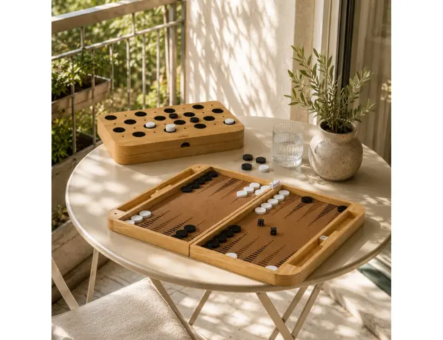 Ξύλινο επιτραπέζιο παιχνίδι 2 σε 1 Blitz Backgammon Umbra με τάβλι, ντάμα και διαστάσεις 48x37x2.5cm1022695-390