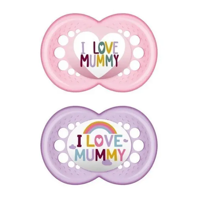 MAM ORIGINAL Πιπίλες Σιλικόνης για 6-16 μηνών, 2ΤΜΧ - ILOVE MUMMY ΡΟΖ 2