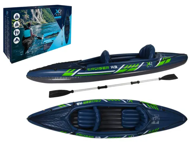 Σετ φουσκωτό κανό καγιάκ XQMAX Cruiser X3 2 θέσεων, με διπλό κουπί, αντλία χειρός και σχοινί ασφαλείας, 342x76x32cm 8EY000050 2