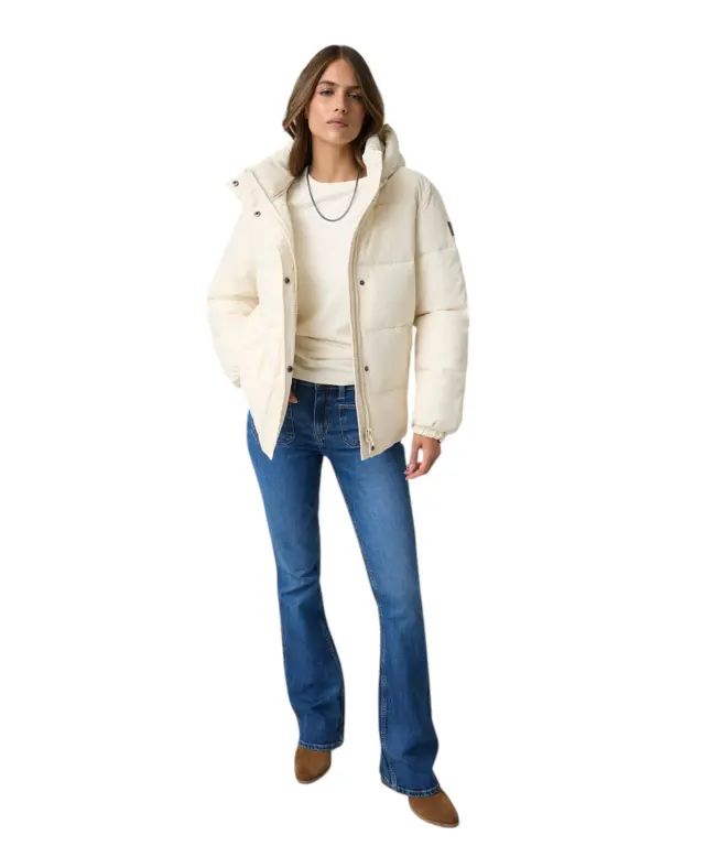 Guess - Γυναικείο Φουσκωτό Μπουφάν με Κουκούλα W6BL27W3793-G053 Λευκό/Ασημί 2