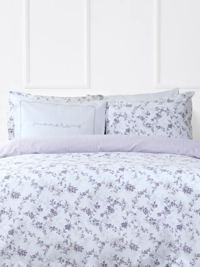 Σετ Παπλωματοθήκη 160x240 Μονή Φανελένια Nima Merlin White-Lilac 100% βαμβακερό 2