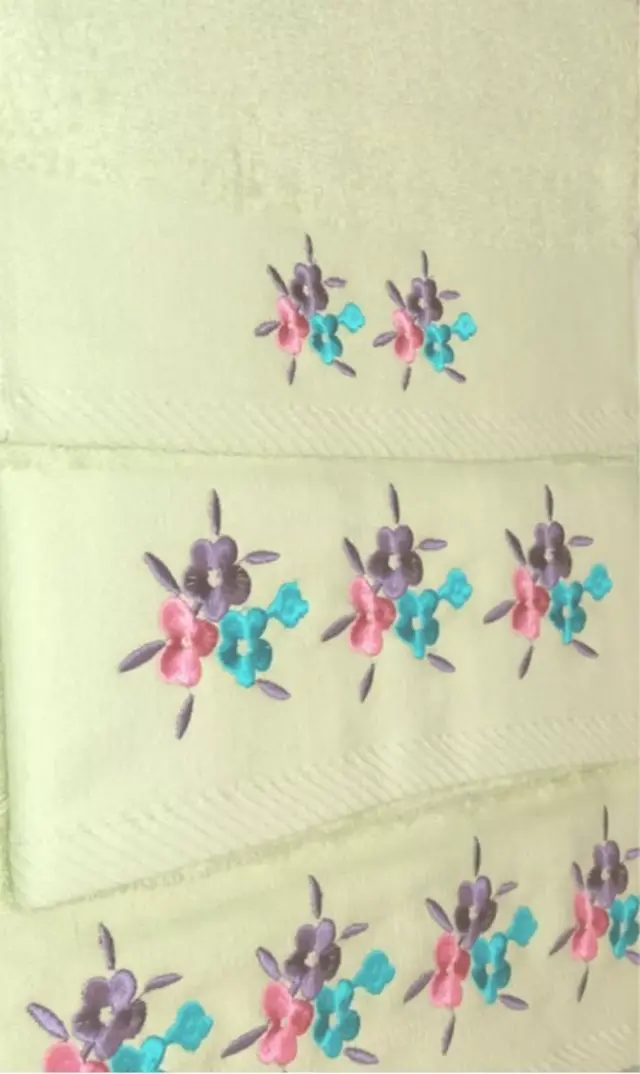 Σετ πετσέτες 3ων τεμαχίων με κέντημα Nima Floral Green Σετ πετσέτες Λαχανί