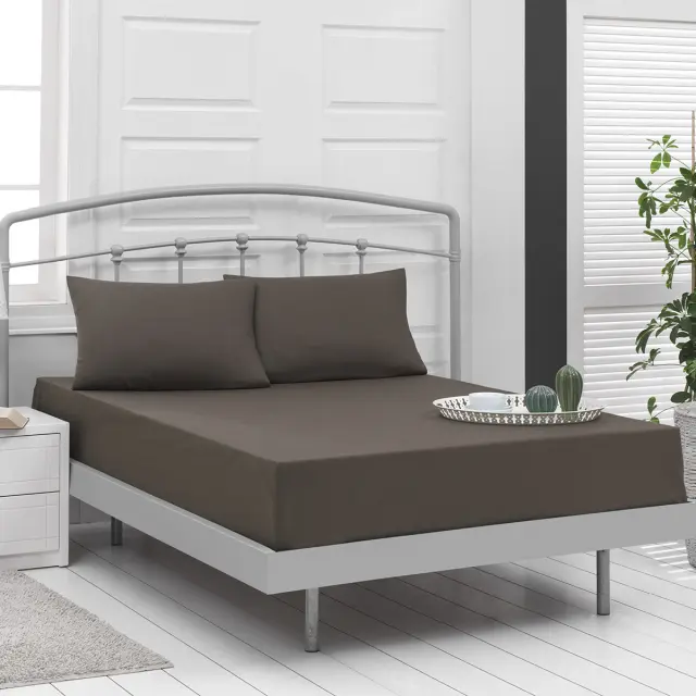 Σεντόνι 110x200+30 Μονό Beauty Home Art 1999 100% βαμβακερόΜε Λάστιχο- Καφέ