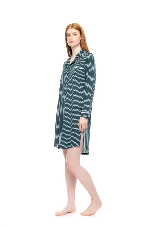 W1752 - Type - NIGHTGOWN BUTTONED GREEN FOREST STRIPES 2