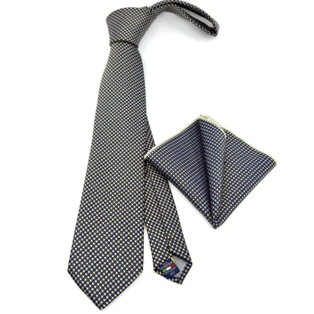 Μπλε Πουά Γραβάτα Σετ με Μαντήλι 7,5 cm Modern Fit 2