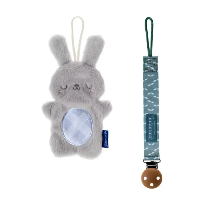 INFANTINO Pacipal Plush & Pacicrib - σετ Δώρου 2 τμχ λούτρινο και κορδελα πιπίλας με κλιπ λαγουδακι.