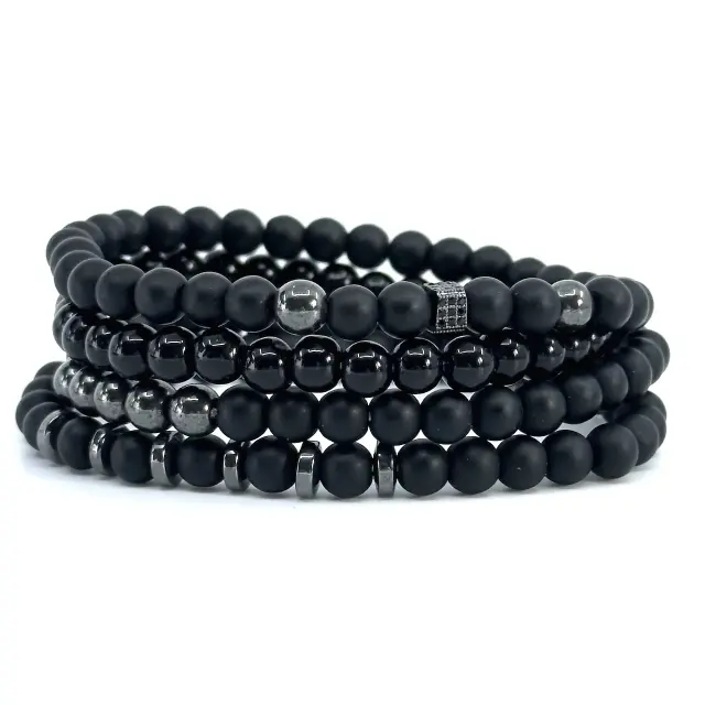Unisex Σετ Βραχιόλια Χάντρες Μαύρο Gunmetal 2