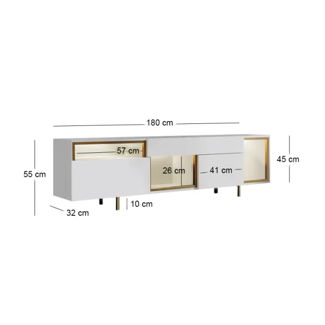 Έπιπλο τηλεόρασης Norm Megapap με Led Rgb χρώμα λευκό - χρυσό 180x32x55εκ. 2