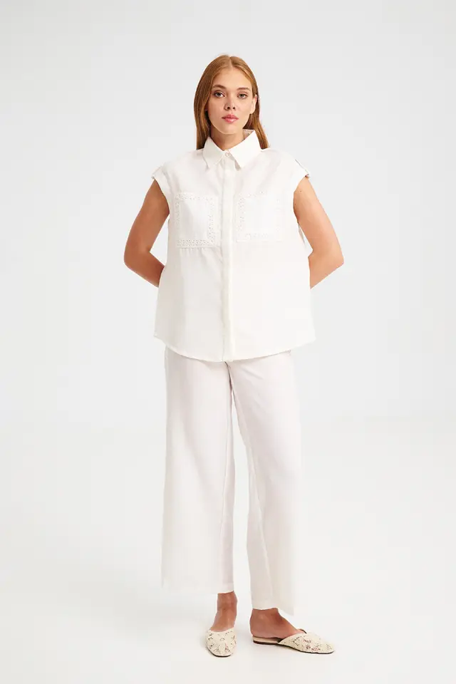 Ψηλόμεσο Παντελόνι με Δαντελένια Τρέσα CALINDA TROUSERS - XS 2