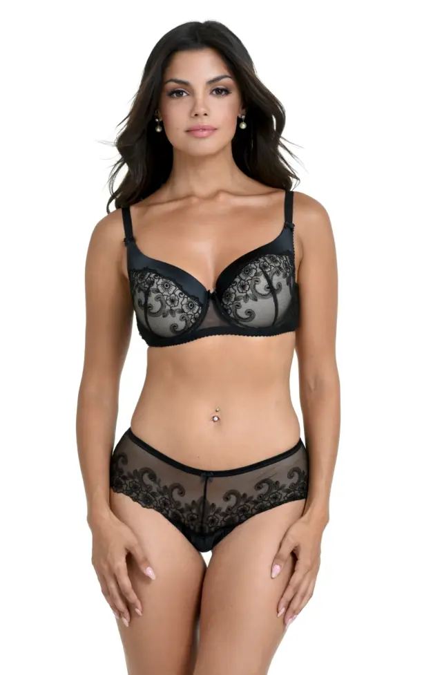 Miss Rosy Σλιπ Hipster Black Nude Flowers - XL