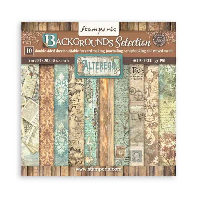 Χαρτιά scrapbooking 10τεμ, 20.3×20.3cm Stamperia, Alterego