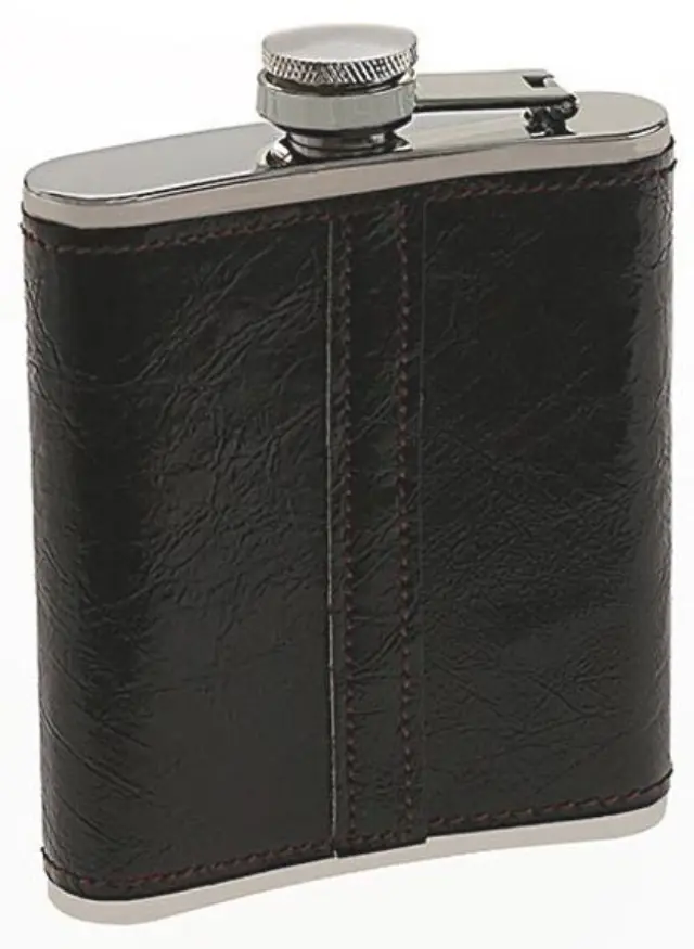 Hip Flask Φλασκί Ποτού Leather Dark Brown Καφέ Σκούρο (F009) - 210ml 2