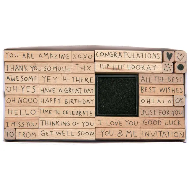 RICO Σετ 32 σφραγίδων με ταμπόν 300086 – Best Wishes English Handwriting