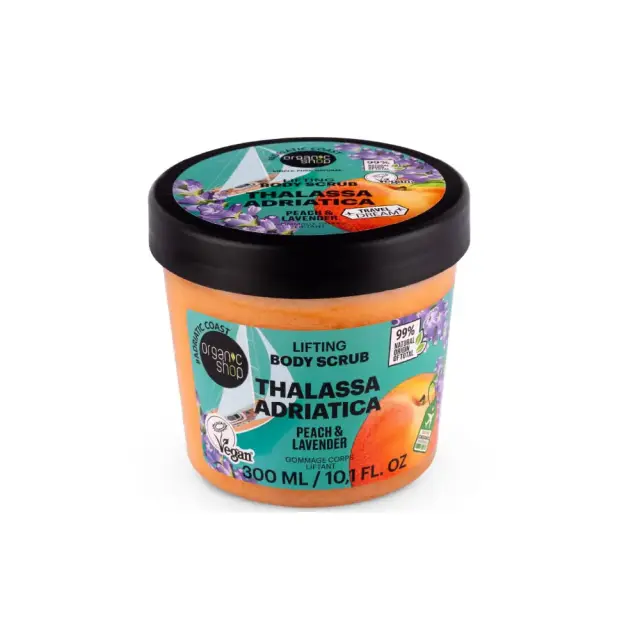 Organic Shop Lifting Thalassa Adriatica Peach & Lavender 300ml Ενυδατικό Απολεπιστικό Σώματος με Άρωμα Ροδάκινο & Λεβάντα για Χαλάρωση & Αναζωογόνηση