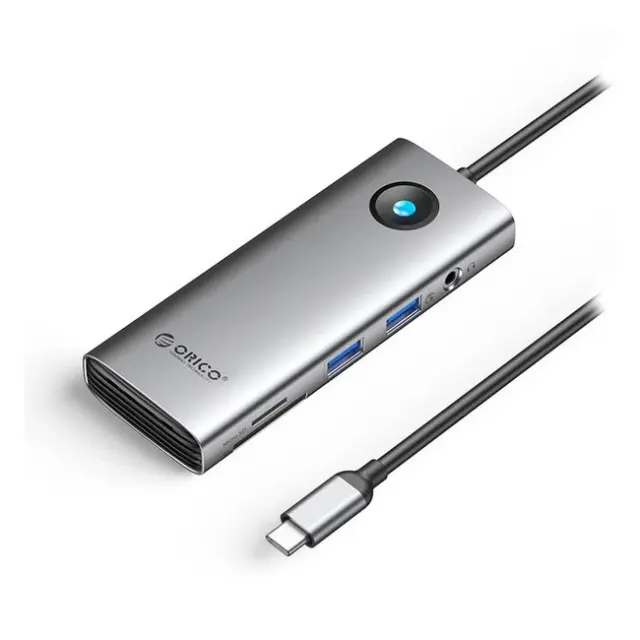 Orico Docking Station PW11 8in1 USB-C 2x USB-A 3.0 1x USB-C PD 100W 1x HDMI 4K 60Hz 1x microSD/SD 1x RJ45 Gigabit Ethernet 1x Audio 3.5mm Gray