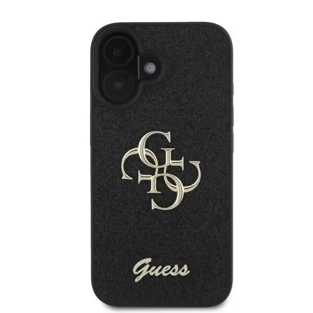 Guess PU Fixed Glitter 4G Metal Logo Case for iPhone 16 Black 2