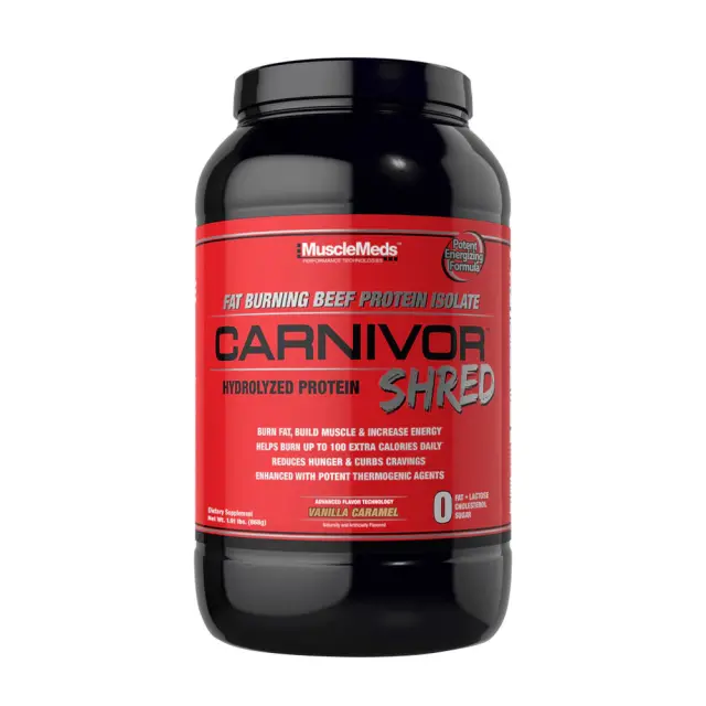 MuscleMeds Carnivor Shred 100% Beef Protein + Fat Burn Vanilla Caramel, 28 Servings