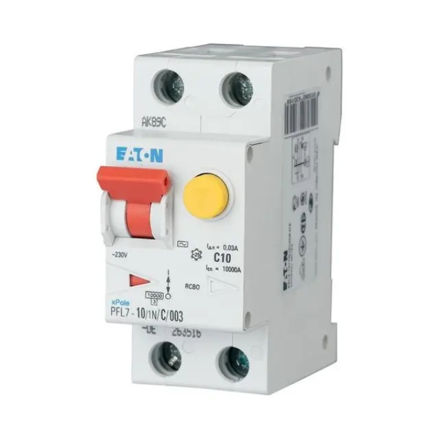 PFL7-10/1N/C/003 RCD/MCB combination, 10 A, 30 mA, MCB trip characteristic: C, 1p+N, RCD trip characteristic: AC