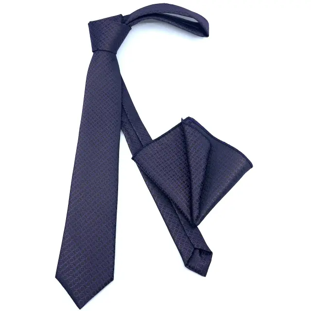 Γραβάτα Microfiber σε Μαύρο Μοτίβο Σετ με Μαντηλάκι 2
