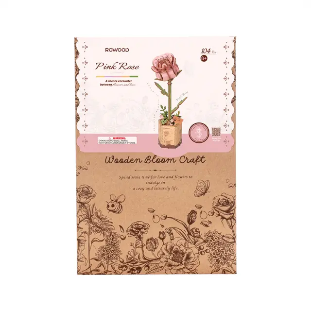 Robotime Wooden Bloom Craft Pink Rose TW041 3