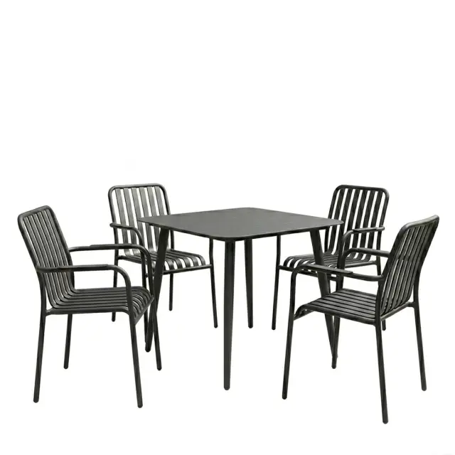 Τραπεζαρία Heven Vista pakoworld σετ 5τεμ μαύρο αλουμίνιο 80x80x72εκ 2