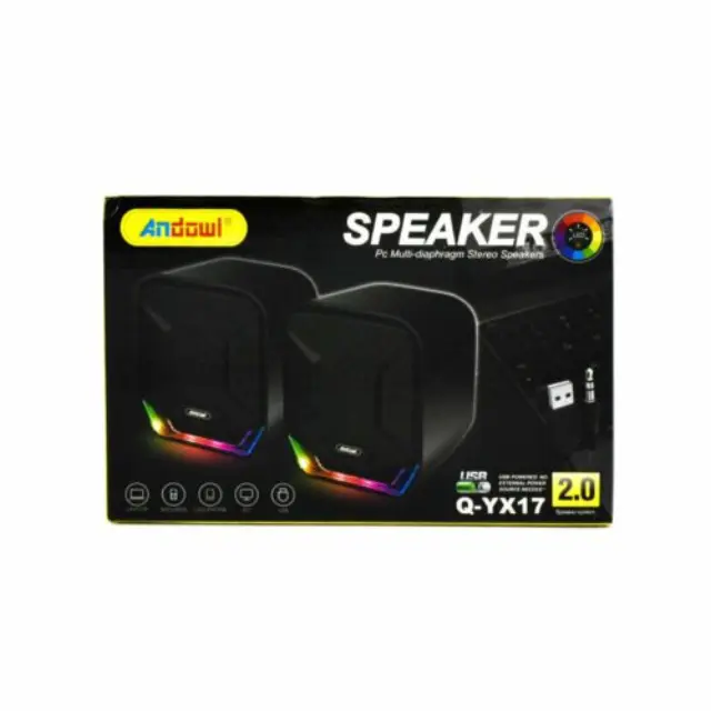 Andowl Q-YX17 Ηχεία Υπολογιστή 2.0 με RGB Φωτισμό και Ισχύ 3W σε Μαύρο Χρώμα 3