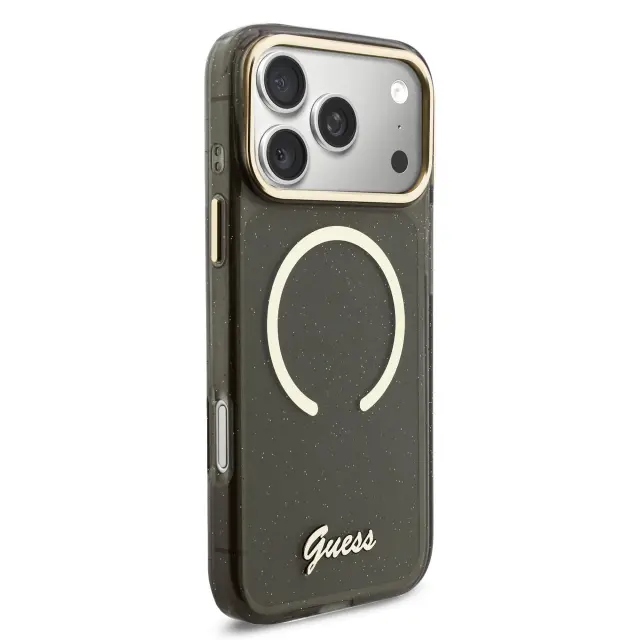 Guess IML Glitter Script Strap MagSafe Case for iPhone 17 Pro Max Black 2