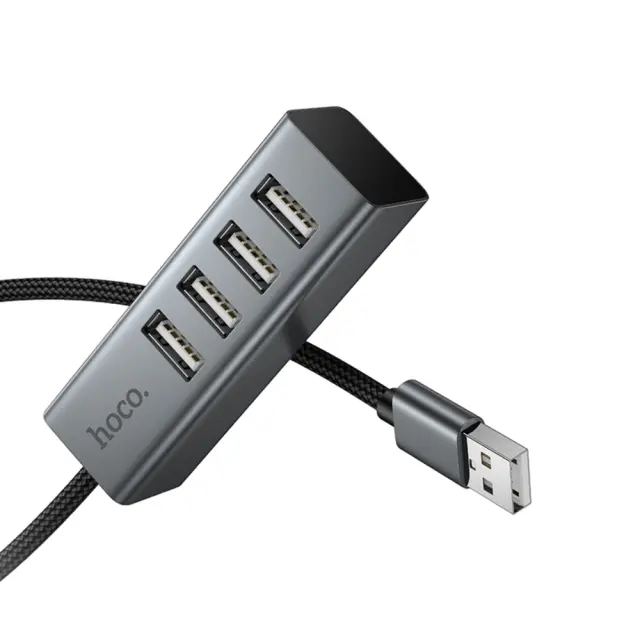 Hub USB Hoco HB1A 4-in-1 USB2.0 σε 4xUSB2.0 480Mbps 5V/3A Metal Gray 1.2m 3