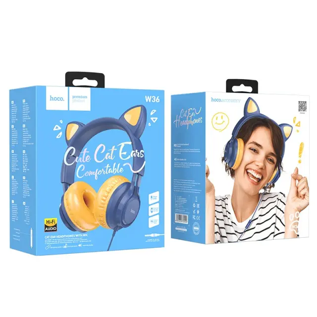 Ακουστικά Stereo Hoco W36 Cat ear με Μικρόφωνο 3.5mm Μπλε 2