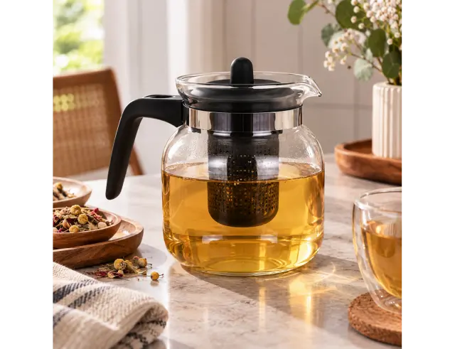 Τσαγιέρα Excellent Houseware γυάλινη με χωρητικότητα 1.5L και καπάκι C80652130