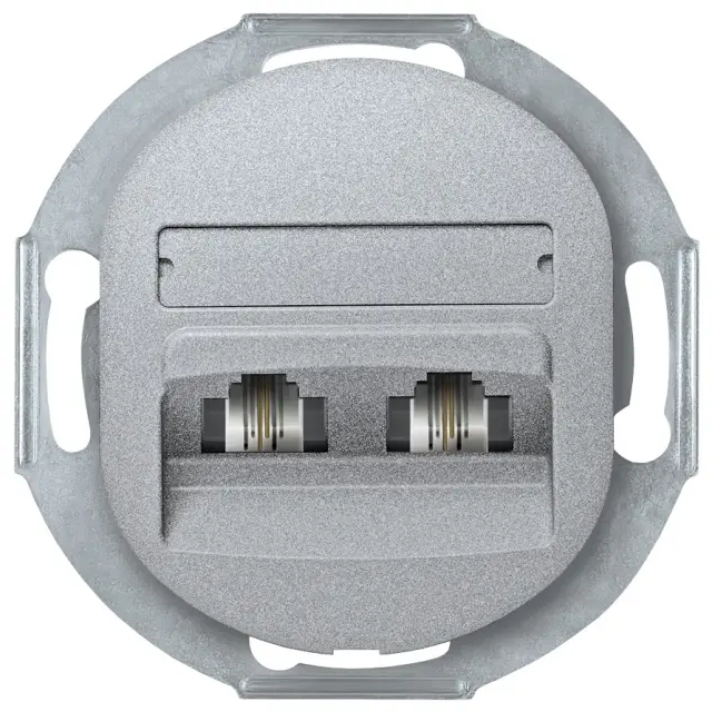 EON E613.S Double telephone socket without cover frame 2xRJ12 6/4 Cat 3, silver 15.005.0172