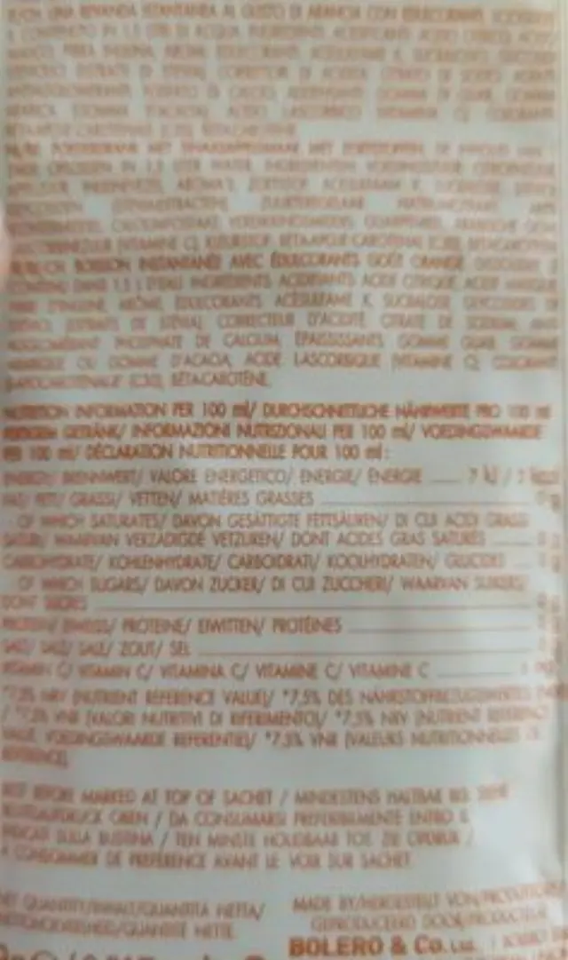 BOLERO Πορτοκάλι - Χυμός σε σκόνη για 1,5L (Κουτί των 12) 9gr 2
