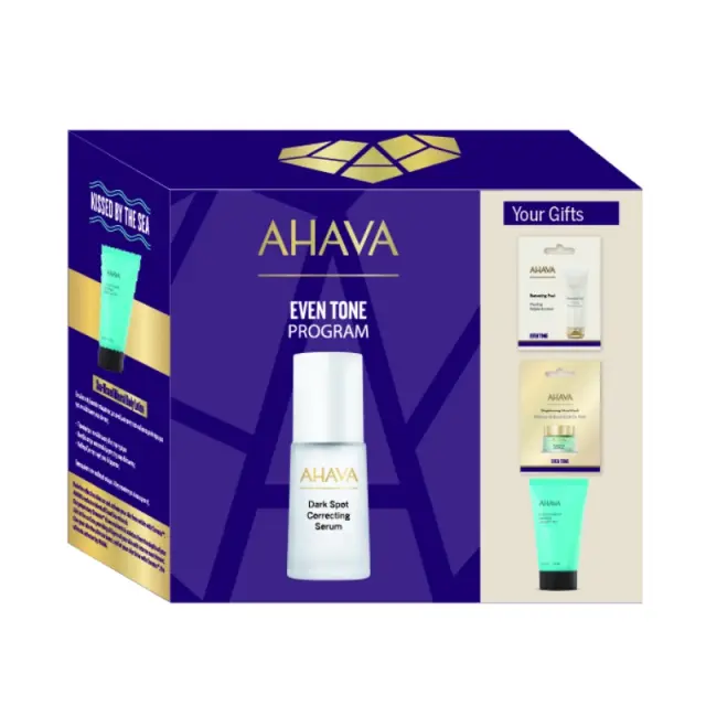 AHAVA Even Tone Program, Dark Spot Correcting Serum, Ενυδατικός Ορός Κατά των Κηλίδων - 30ml & Renewing Peel - 8ml & Brightening Mud Mask - 6ml & Sea-Kissed Mineral Body Lotion - 40ml