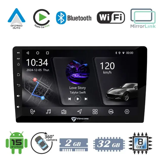 VenCore Οθόνη Multimedia Android 15 9" PX5S Octa-Core 2GB/32GB IPS με Πρόσοψη, CarPlay, Android Auto και Υποστήριξη Κάμερας 360° για Opel Meriva 2003-2010 – Μαύρη (3236-10005-0798B6) 3