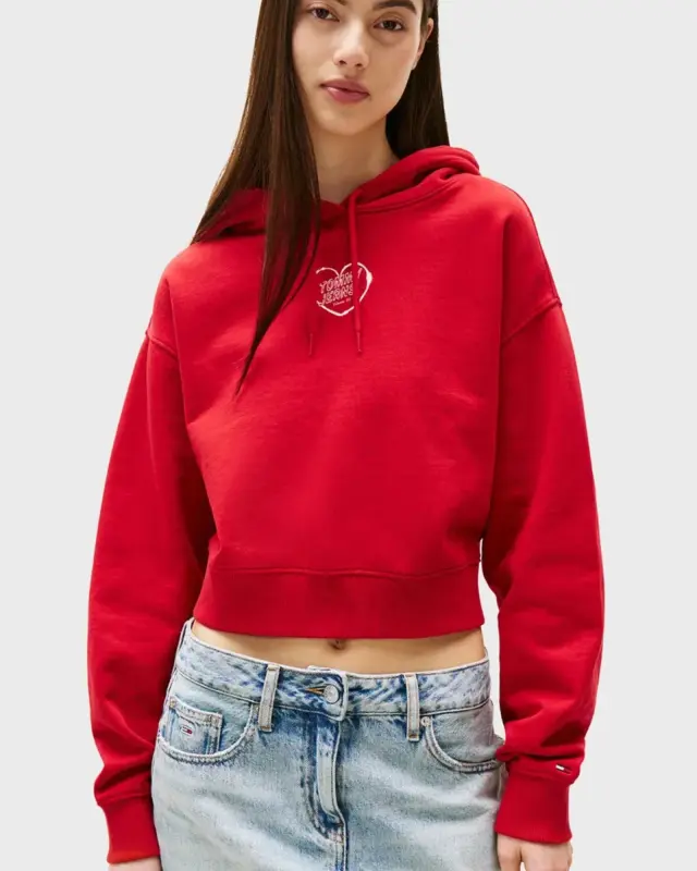 Tommy Jeans Γυναικείο Cropped Hoodie με Λογότυπο – Κόκκινο Tommy Hilfiger - XS 2