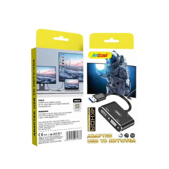 Andowl Αντάπτορας USB σε HDMI/VGA 4K HDR – USB to HDMI/VGA 4K HDR Adapter 0751139