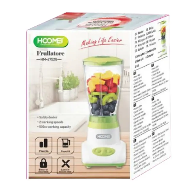 Hoomei Μπλέντερ με Γυάλινη Κανάτα 0.5lt 180W Πράσινο HM-6752G 2