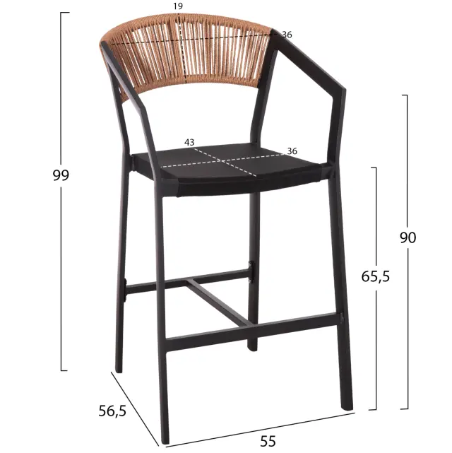ΣΚΑΜΠΟ ΑΛΟΥΜΙΝΙΟΥ FB95892.15 ΜΕΣΑΙΟΥ ΥΨΟΥΣ RATTAN & TEXTLINE ΜΑΥΡΟ ΜΠΕΖ 55x56,5x99Υ 2