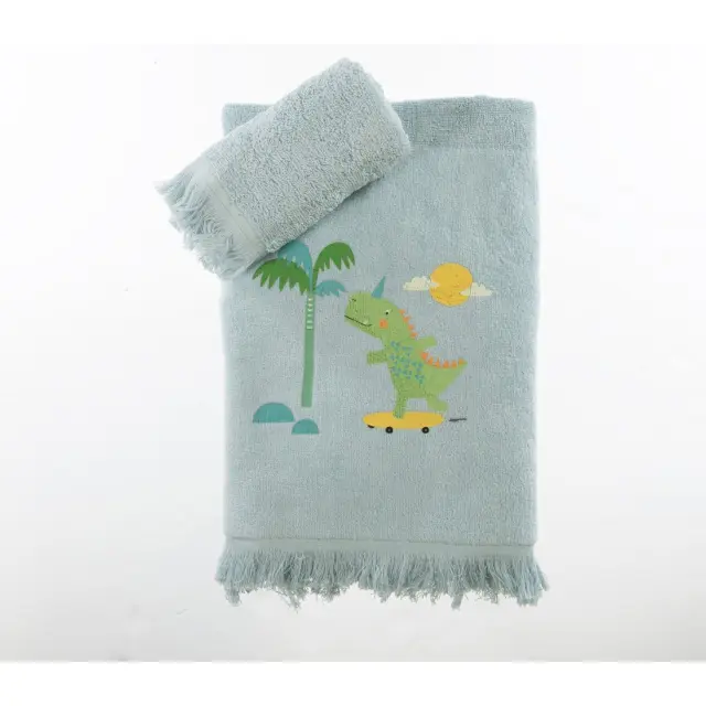 Σετ Παιδικές Πετσέτες 2 Τεμαχίων Nef-Nef Dinos On Wheels Blue 30x50+70x140 2