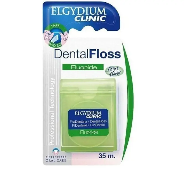 Elgydium Dental Floss Fluoride Cool Mint Οδοντικό Νήμα με Φθόριο Ελαφρώς Κηρωμένο με Γεύση Μέντα 35m, 1τμχ
