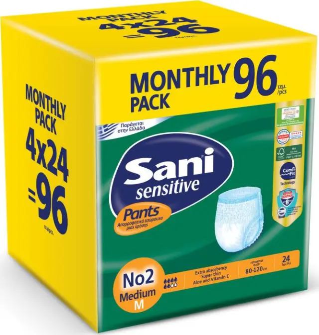 Sani Sensitive Πάνες Βρακάκι Ακράτειας Medium 4x24τμχ