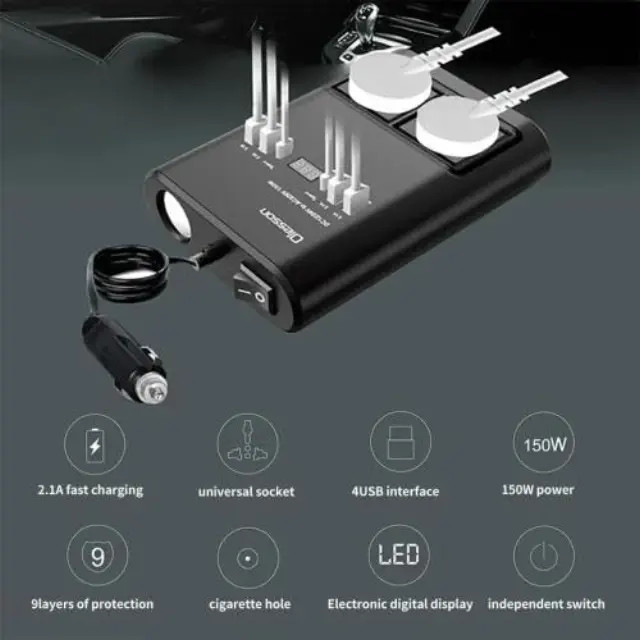 Μετασχηματιστής - Power Inverter αυτοκινήτου - 150W - 12VDC to 220VAC - 4xUSB - CD350562 - 505523 3