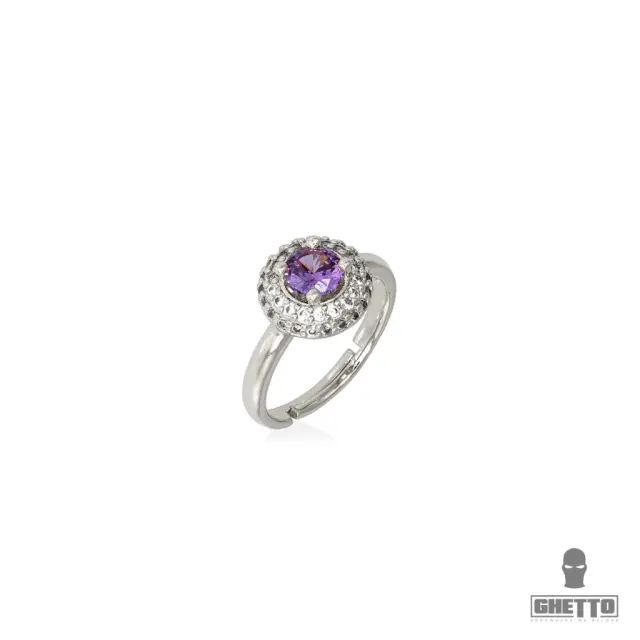 Ghetto Purple Diamond Shaped CZ Gemstone Adjustable Ring Silver