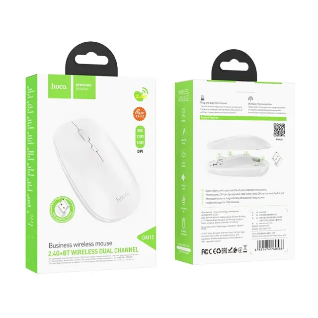 Bluetooth Ποντίκι Hoco GM15 Business Wireless Mouse με 3 Πλήκτρα Λευκό DPI 800-1200-1600 2
