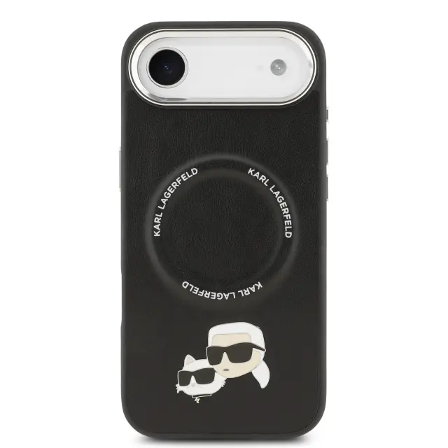Karl Lagerfeld PU Karl and Choupette Heads Pins MagSafe Case for iPhone Air Black 3