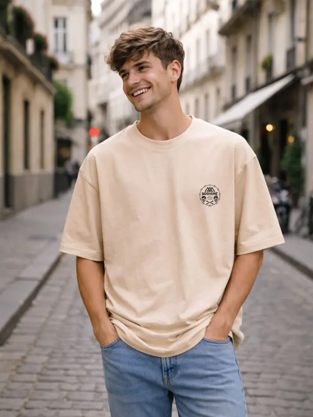 T-shirt Noshame® Oversized Μπεζ με τύπωμα - 142657 - XXL 2