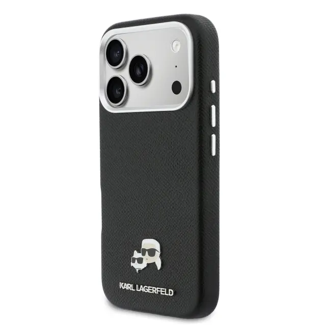 Karl Lagerfeld PU Karl and Choupette Heads Pins MagSafe Case for iPhone 17 Pro Max Black 2