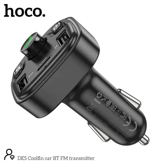 Hoco FM Transmitter Αυτοκινήτου με δυνατότητα σύνδεσης Bluetooth και USB Μαύρο DE5 3
