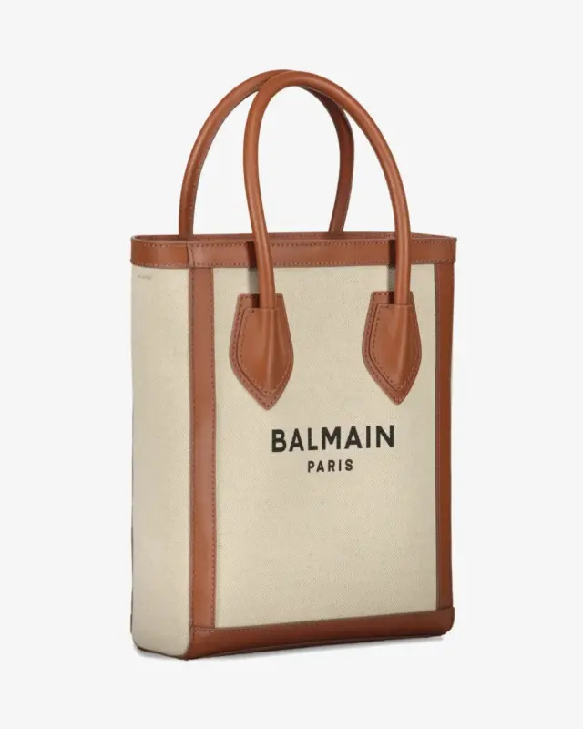Balmain FN6FB661TCFN-GEM Γυναικεία Tote Τσάντα Ivory με Καφέ Δερμάτινες Λεπτομέρειες - One Size 2