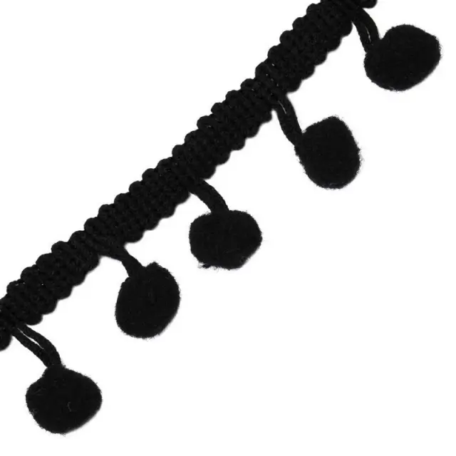 Συνθετική Τρέσα Πον Πον 10mm με Κορδέλα 5mm - Black ~2m